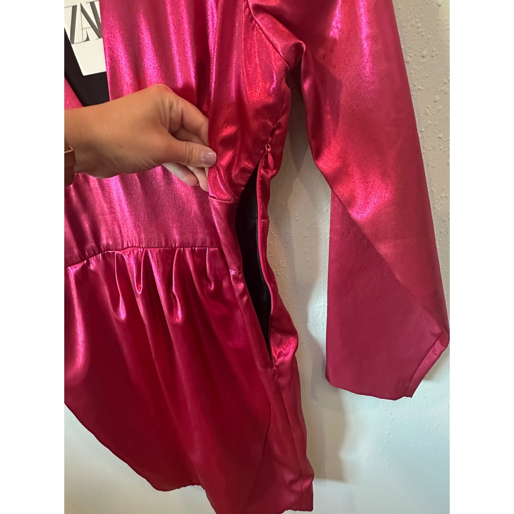 Zara Metallic Mini Dress Womens Small Pink V-Neck Long Sleeve Party Glam (Flaw) - Picture 10 of 16